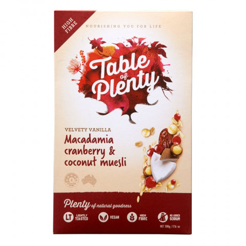 Table of Plenty Muesli ‘Velvety Vanilla’ Macadamia Cranberry and Coconut